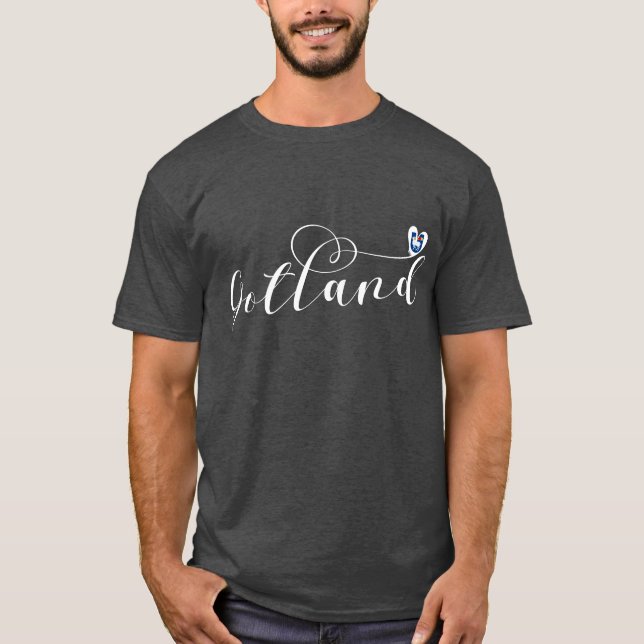 Gotland Flag Heart Script Design, Sweden T-Shirt (Front)
