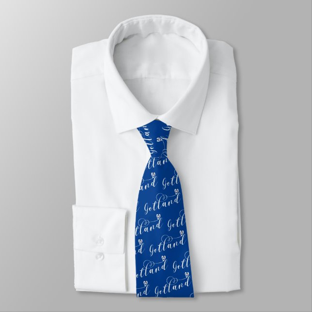 Gotland Flag Heart Script Design, Sweden Tie (Tied)