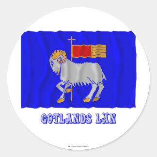 Gotlands län waving flag with name classic round sticker