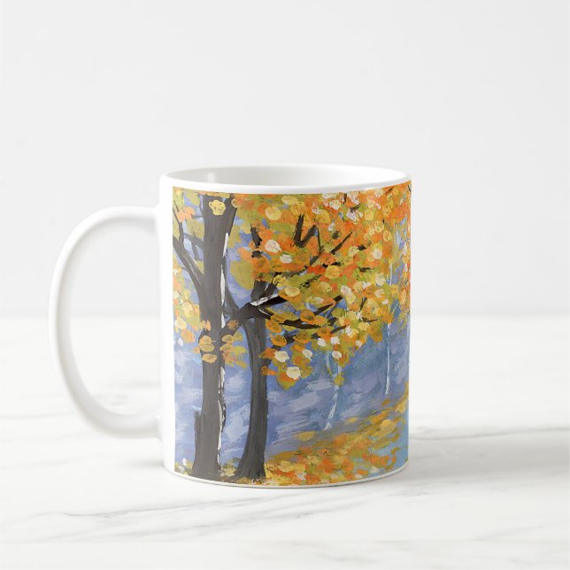 Gouache autumn landscape. Golden fall in an empty  Coffee Mug (Left)