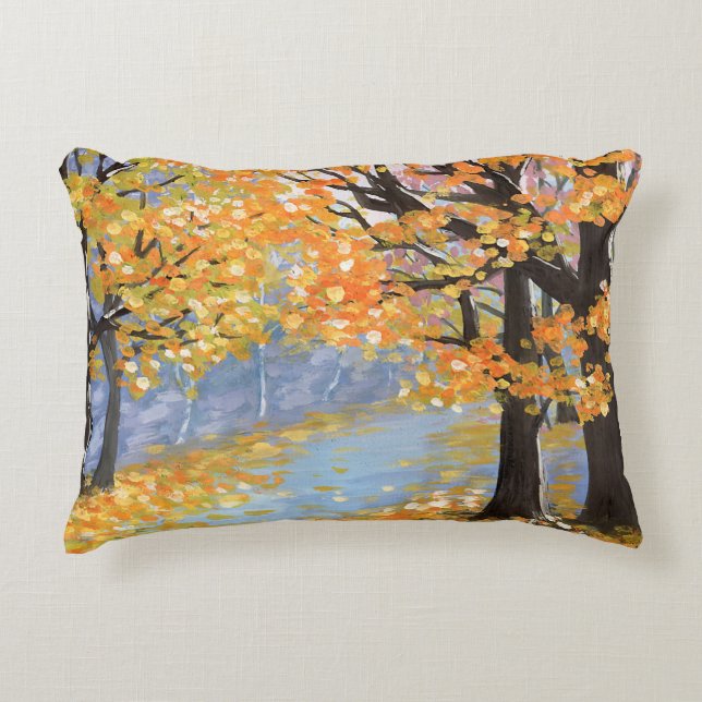 Gouache autumn landscape. Golden fall in an empty  Decorative Cushion (Front)