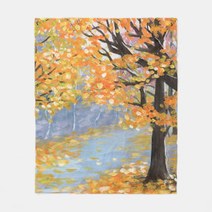 Gouache autumn landscape. Golden fall in an empty Fleece Blanket