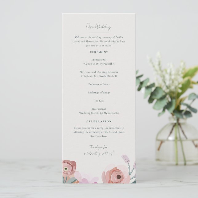 Gouache Blossoms Wedding Program (Standing Front)