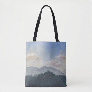 Gouache Blue Mountains: Vibrant Nature Scene Tote Bag