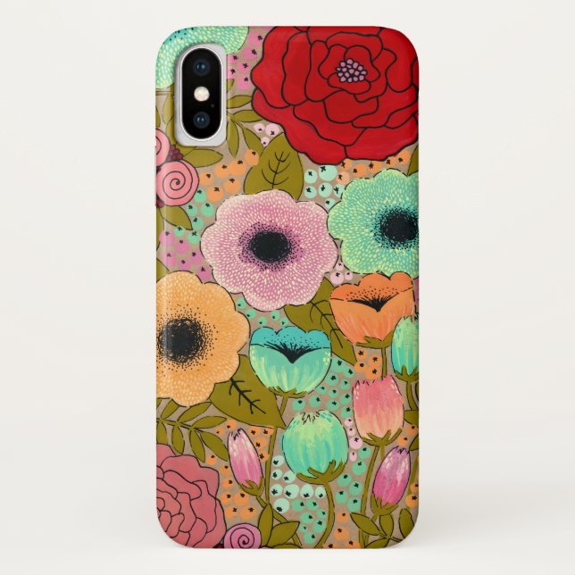 Gouache Floral Painted Garden iPhone X Case (Back)