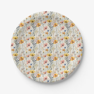 Gouache Meadow Flowers Pattern Paper Plate
