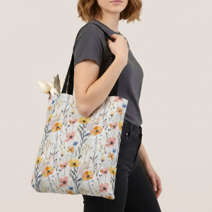 Gouache Meadow Flowers Pattern Tote Bag