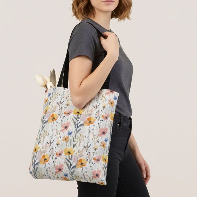 Gouache Meadow Flowers Pattern Tote Bag (Creator Uploaded)