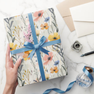 Gouache Meadow Flowers Pattern Wrapping Paper