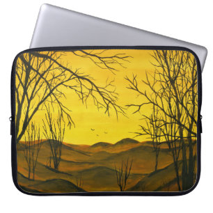 Gouache painting: yellow sky, brown. laptop sleeve