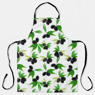 Gouache seamless pattern with olive tree branch, l apron