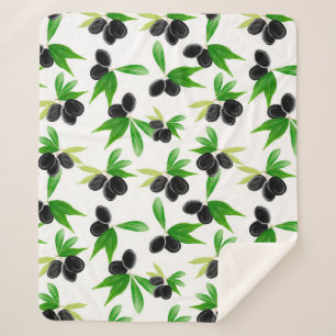 Gouache seamless pattern with olive tree branch, l sherpa blanket