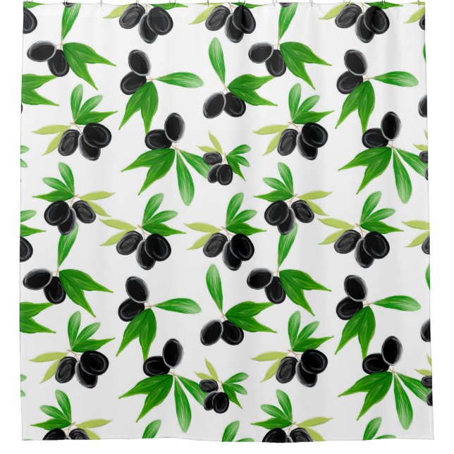 Gouache seamless pattern with olive tree branch, l shower curtain (Front)