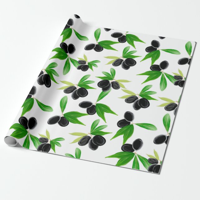 Gouache seamless pattern with olive tree branch, l wrapping paper (Unrolled)