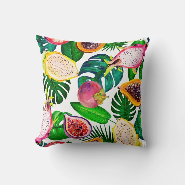 Gouache seamless pattern with tropic leaves and fr cushion (Front)