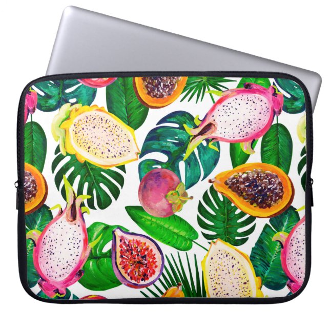 Gouache seamless pattern with tropic leaves and fr laptop sleeve (Front)