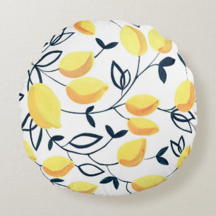 Gouache seamless pattern with yellow lemons and le round cushion