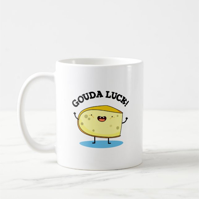 Gouda Luck Funny Cheese Pun  Coffee Mug (Left)