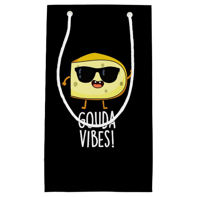 Gouda Vibes Funny Cheese Pun Dark BG Small Gift Bag (Front)