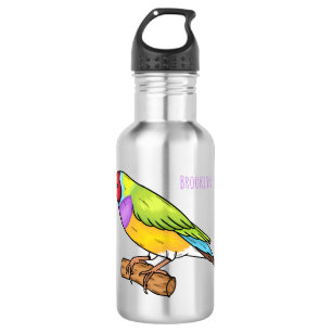 Gouldian finch bird cartoon illustration 532 ml water bottle