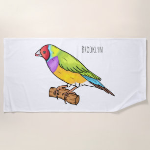 Gouldian finch bird cartoon illustration  beach towel