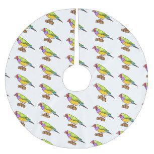 Gouldian finch bird cartoon illustration brushed polyester tree skirt