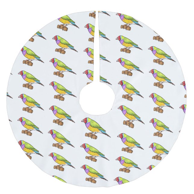 Gouldian finch bird cartoon illustration  brushed polyester tree skirt (Front)