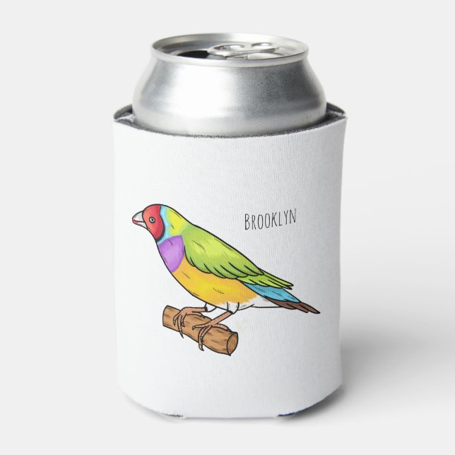 Gouldian finch bird cartoon illustration  can cooler (Can Front)
