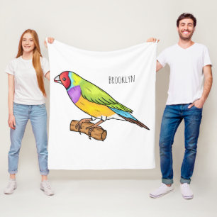 Gouldian finch bird cartoon illustration fleece blanket