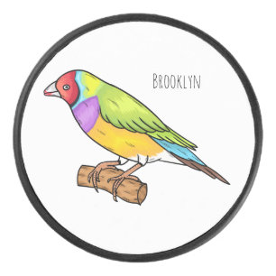 Gouldian finch bird cartoon illustration hockey puck