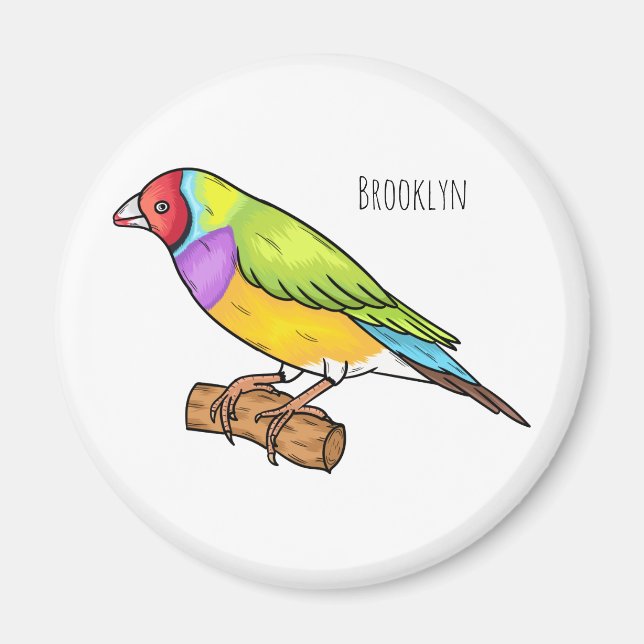 Gouldian finch bird cartoon illustration magnet (Front)