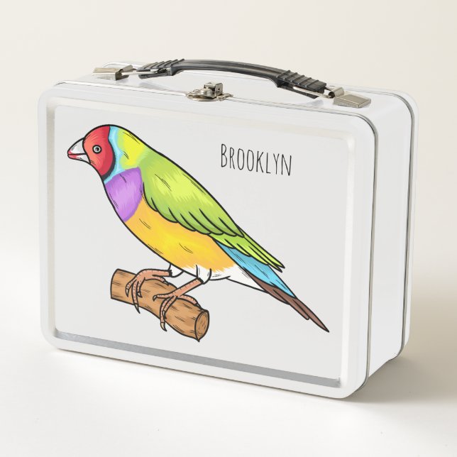Gouldian finch bird cartoon illustration  metal lunch box (Front)