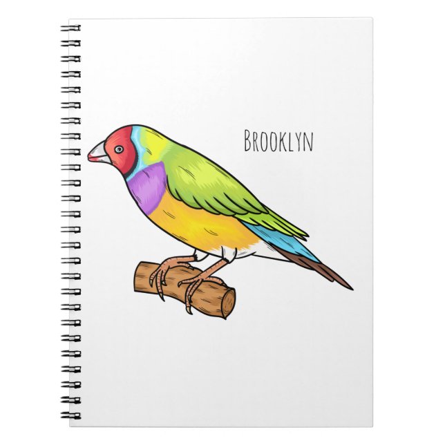 Gouldian finch bird cartoon illustration notebook (Front)