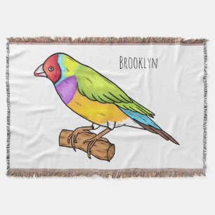 Gouldian finch bird cartoon illustration throw blanket