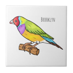 Gouldian finch bird cartoon illustration tile
