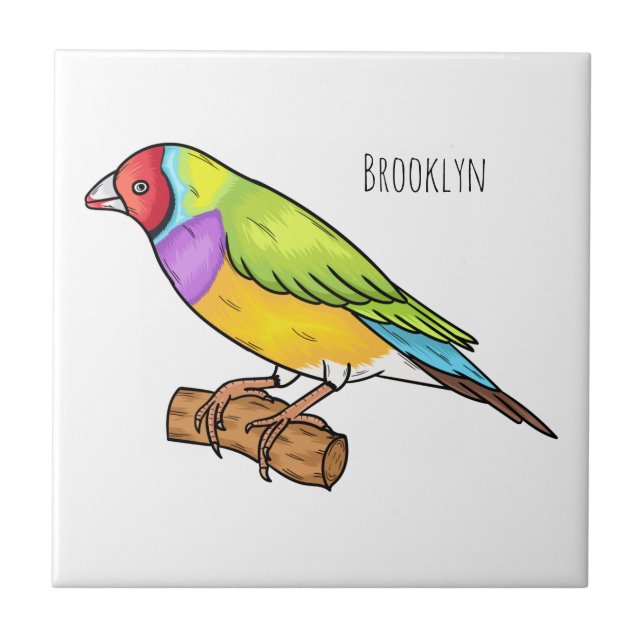Gouldian finch bird cartoon illustration  tile (Front)