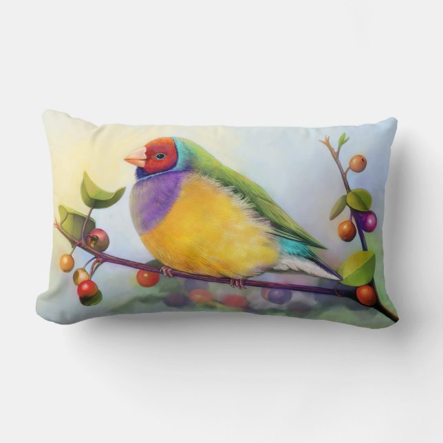 Gouldian finch realistic painting lumbar cushion (Front)
