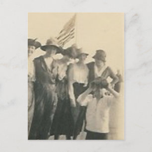 goup with flag boy with binoculars postcard
