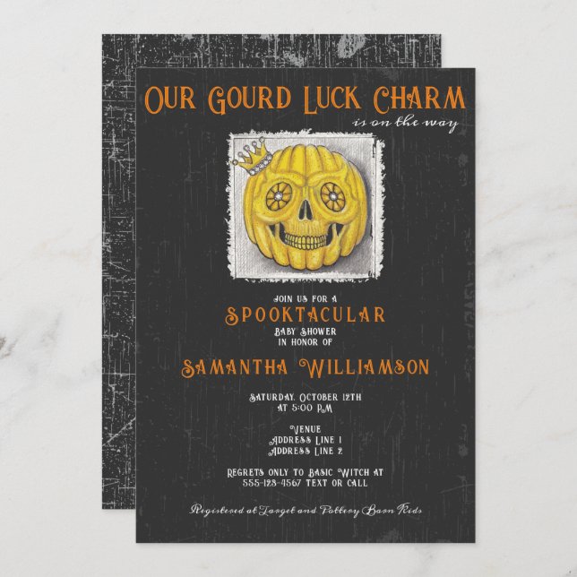 Gourd Luck Charm Halloween Pumpkin Baby Shower Invitation (Front/Back)