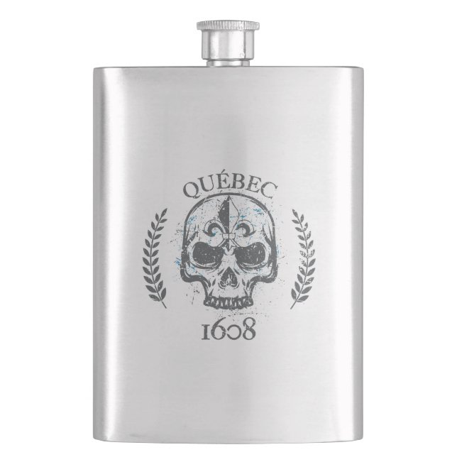 Gourde Flasque alcool Québec Skull/Crane Biker Hip Flask (Front)