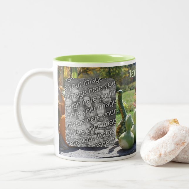 Gourds And Pumpkins Fall Add Your Photo Two-Tone Coffee Mug (With Donut)