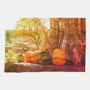 Gourds And Pumpkins Farm Stand Abstract Tea Towel