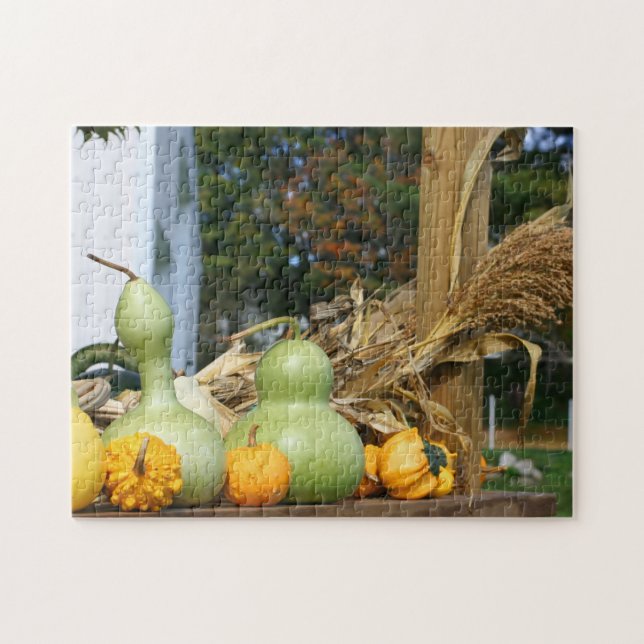 Gourds Corn Stalks Farm Stand Autumn  Jigsaw Puzzle (Horizontal)