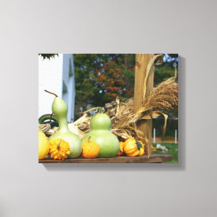 Gourds Cornstalks Farm Stand Autumn Canvas Print