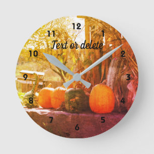 Gourds Pumpkins Farm Stand Abstract Personalised Round Clock