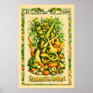 Gourds Retro Victorian Era Botanical Art Poster