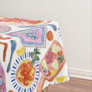 Gourmet Bites Food Pattern Pastel Kitchen  Tablecloth