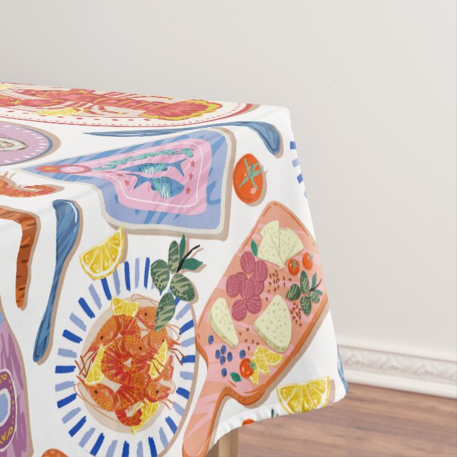 Gourmet Bites Food Pattern Pastel Kitchen  Tablecloth (In Situ)