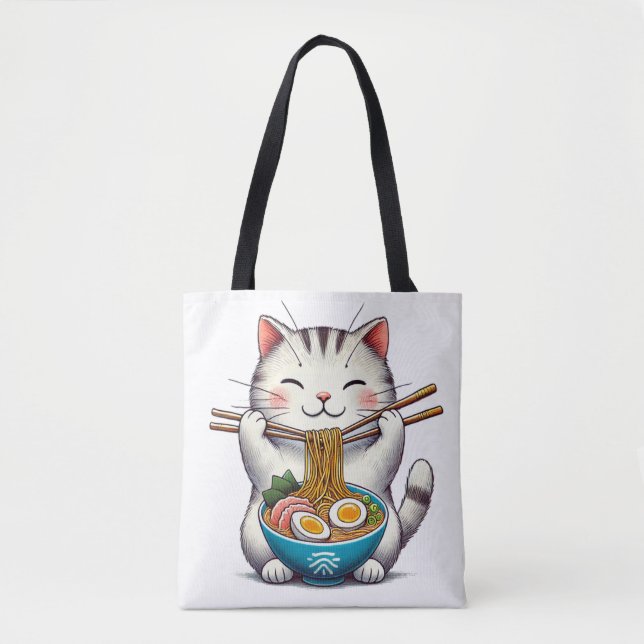Gourmet Cat: Enjoys Ramen Tote Bag (Front)