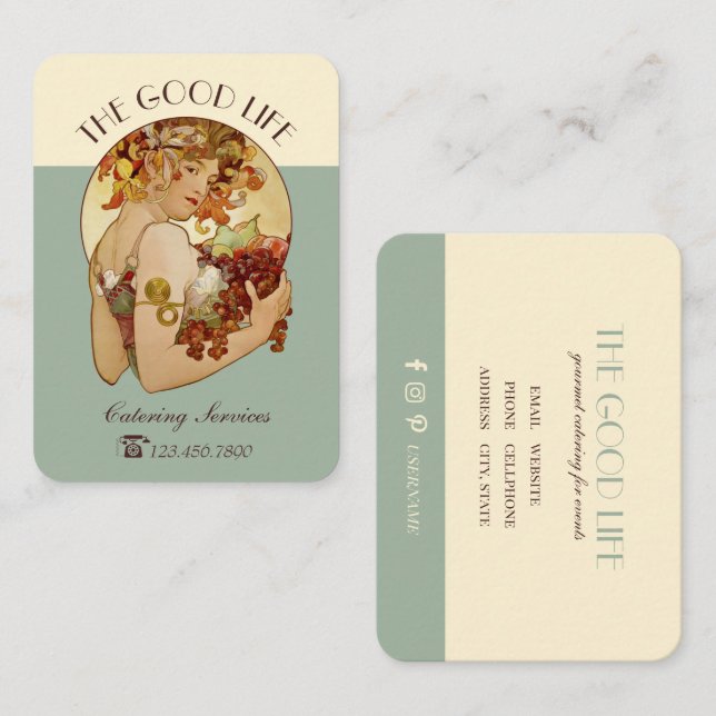 Gourmet catering Art Nouveau CC0586 Mucha Fruit Business Card (Front/Back)